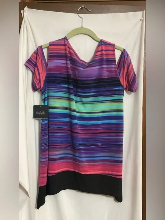 Rafaella: pull over horizontal stripes blouse with cut out /peek a boo shoulders - Picture 2 of 8